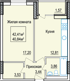 Однокомнатная квартира 42 квадратных метра