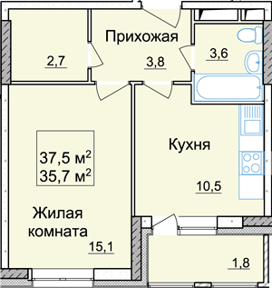 Однокомнатная квартира 37 квадратных метра