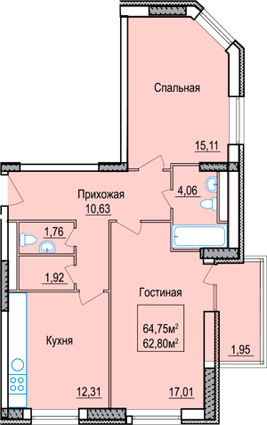 Двухкомнатная квартира 64 квадратных метра